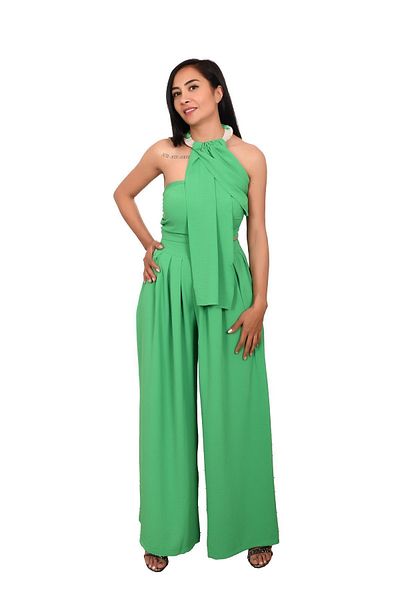duygu dilsiz Set pantaloni crop verzi și costum de top - picior lat, cu accesorii pentru gât