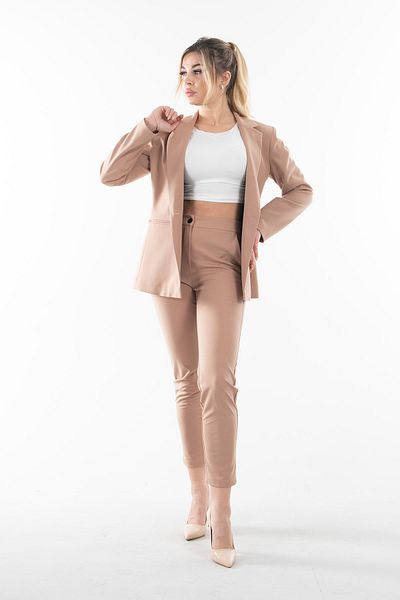 Feminist Beige Classic Collar Jacket Set -0106309
