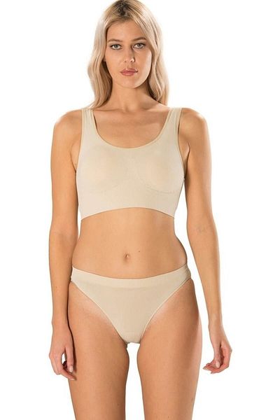 Q-EN Içgiyimpasajı 2-Piece Skin Thick Strap Bamboo Women's Bustier Bra with Removable Pads (Economic Package)