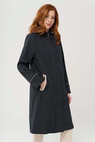 Olcay Trench Coat Judge Collar Garni Detailed Plus Size Navy Blue 4287