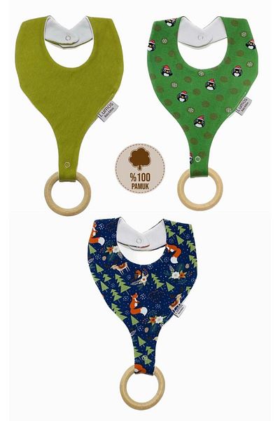 Lumos Trade Pacifier Holder Bib - Patterned 100% Cotton Fabric Pacifier Strap Set 3 Pieces