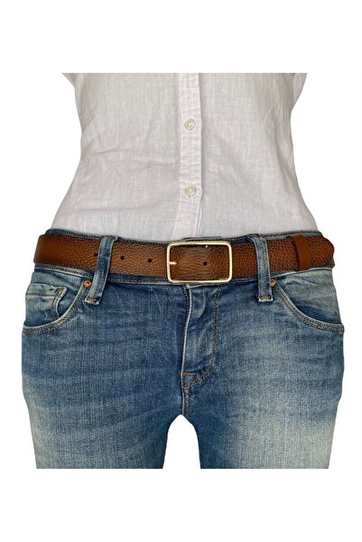 GoDeri %100 Hakiki Deri Gold Dikdörtgen Tokalı Taba Baskılı Ince Kadın Kemeri, 3cm=3cm-kdn-05