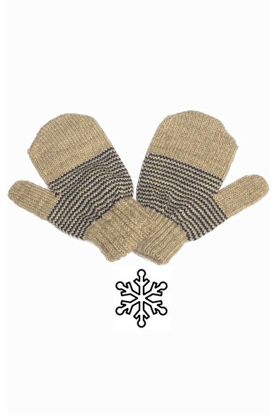 Lumos Trade Çocuk Yumuşak Dokulu Çizgili Triko Kar Eldiveni 3-6 Yaş