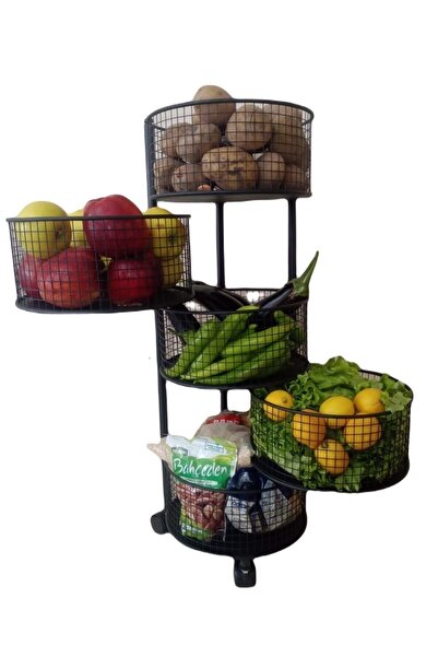 Genel Markalar Tekerlekli 5 Katli Metal Sebzelik Portatif Sebze Meyve Bakliya...