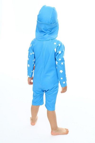 mikam Boy's hat zipper long-sleeved knee-high sun protection two-piece swimsuit