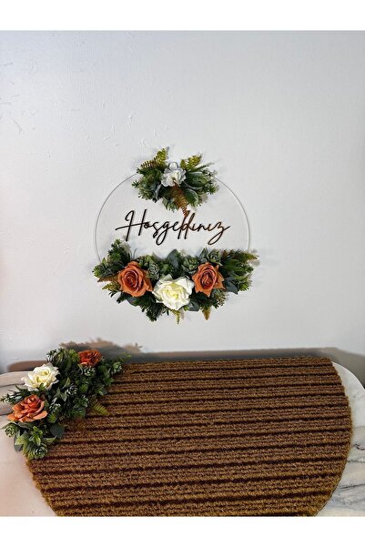 KRVTASARIM ÇİÇEKLİ HOŞGELDİNİZ KAPI SÜSÜ VE PASPAS TAKIMI