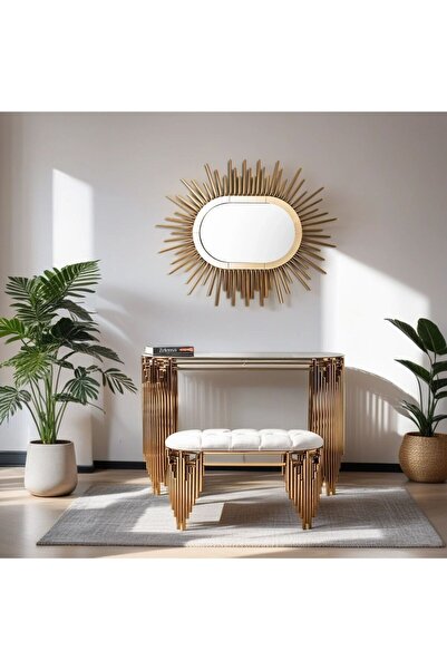 ZELENSA Gold Dresuar Takım Metal Antre Seti Aynalı Set 120 Cm
