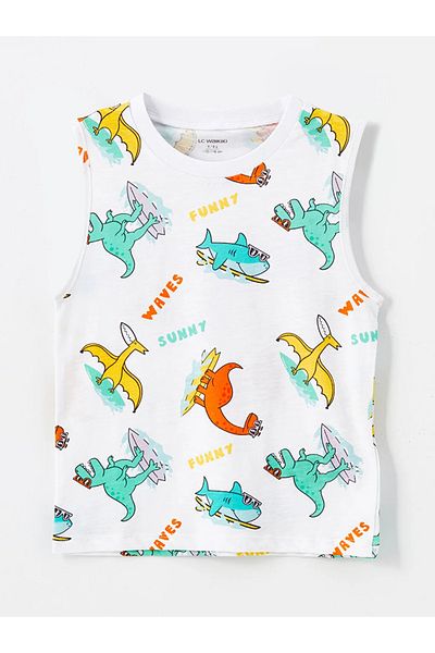 LC Waikiki LCW Baby Crew Neck Printed Undershirt and Swim Shorts for Baby Boy - Set of 2