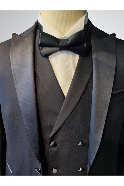 crispino Navy Blue Men's Tuxedo Suit - Groom Suit Jacket, Trousers and Vest