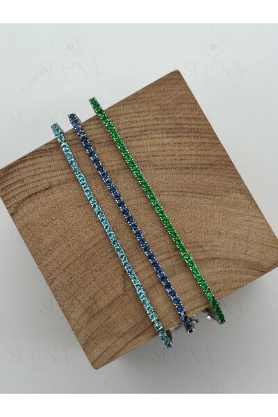 suena 925 Ayar Gümüş 2mm Aqua Zirkon Taşlı Su Yolu Bileklik