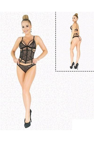 Elawin Γυναικείο σετ εσωρούχων φαντασίας μαύρο Glitter