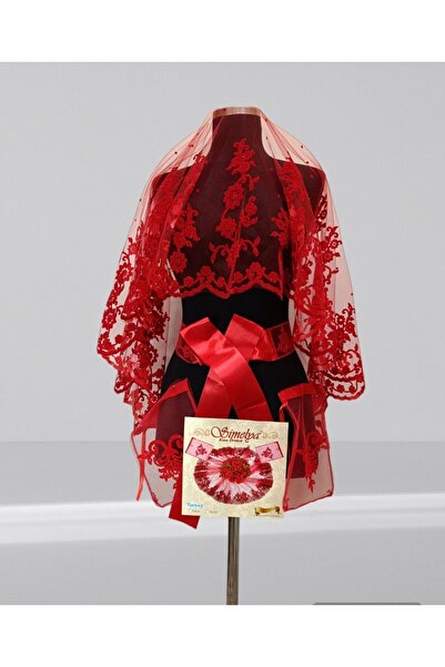 Şık Tasarım طقم حجاب حنة الزفاف باللون الأحمر المطبوع اللامع