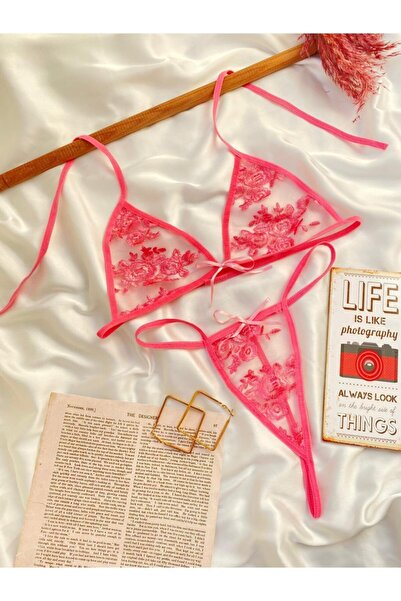 Maly Love Set sutien și chiloți din dantelă roz pentru femei