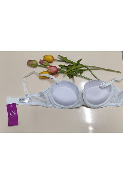 F.K Strapless Padded Bra - Silicone Bra with Full Support and Lace Detail