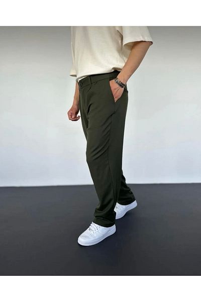 çerme Khaki Pleated Baggy Fabric Trousers Ç13
