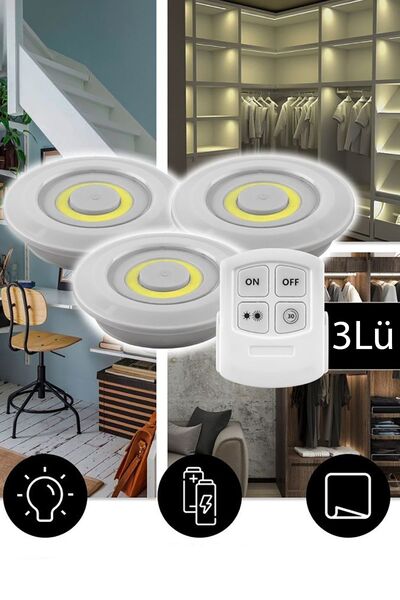 Genel Markalar Led Işık Kablosuz Uzaktan Kumandalı Dolap Içi Led Ampul Seti 3...