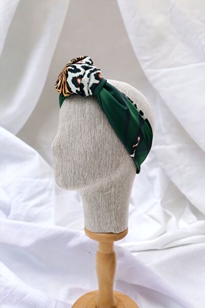 pistore Bandană din satin cu model leopard verde Batista colorată Accesoriu p...