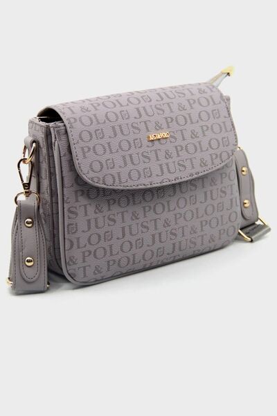 Just Polo Kadın Gri Baskı Desenli Kolon Askılı 3 Bölmeli Omuz Çantası 2184MH
