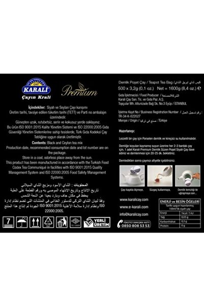 Karali Çay Premium Siyah Çay Demlik Poşet 500*3,2 gr