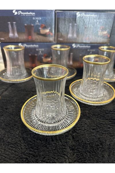 adana avm El Dekorlu Kesme 12 Parça Yaldızlı Elysia Çay Seti