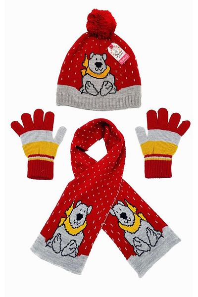 Lumos Trade 4-8 Years Old Baby & Kids Cute Polar Bear Scarf Beanie Gloves Set of 3