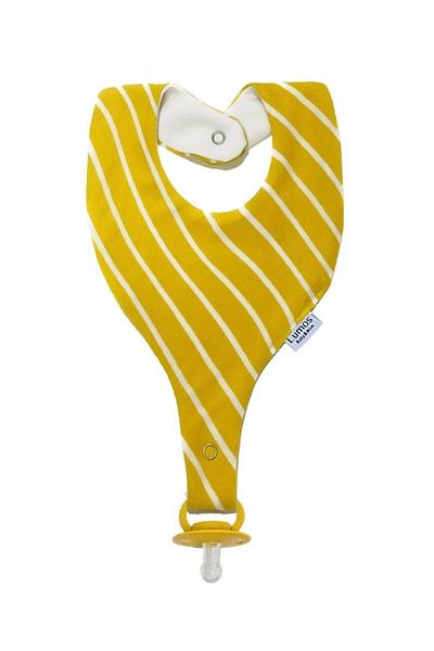 Lumos Trade Yellow Color Striped Baby Bib - 100% Cotton Pacifier Strap
