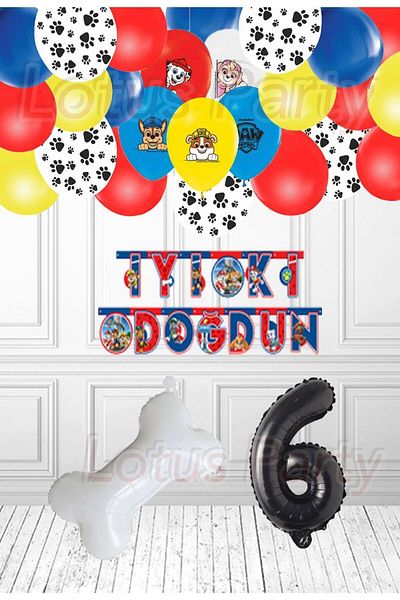LOTUS PARTY Σετ πάρτι γενεθλίων 6 ετών Paw Patrol - Προϊόντα με άδεια χρήσης με εμπριμέ μπαλόνι Paw Patrol