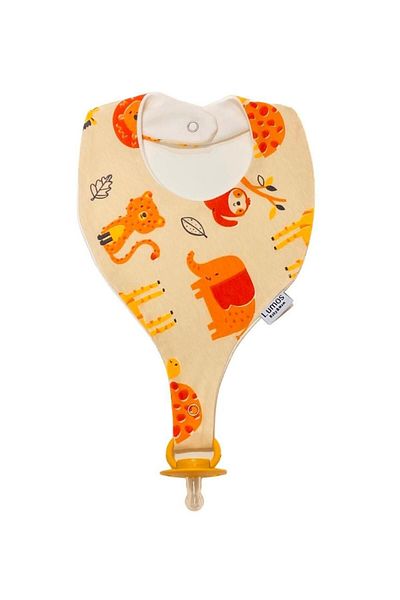 Lumos Trade Safari Patterned Pacifier Holder - 100% Cotton Baby Bib and Strap