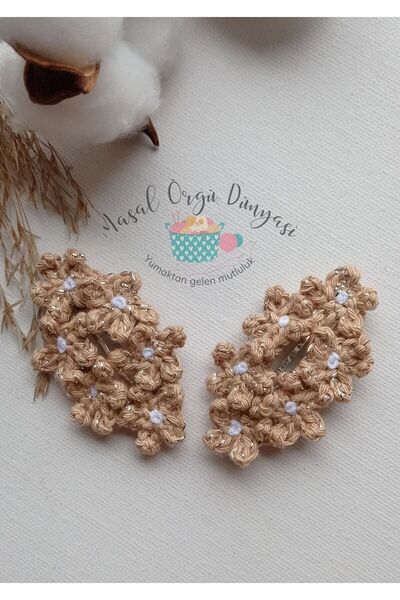Masal Örgü Dünyası Crispy Flower Niche Hair Accessory Snap Clasp (1 Pair) Spe...