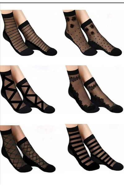 Miss Madam Women Socks Șosete din tul negru Pachet de 6 șosete de damă din bumbac pieptănat.
