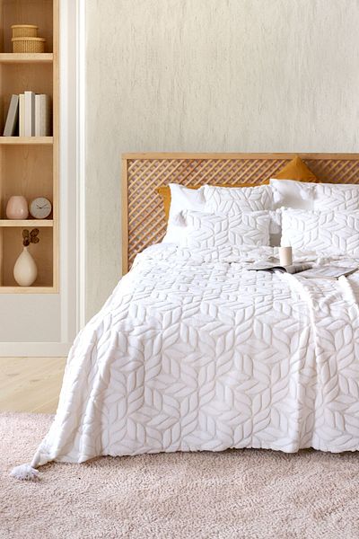 HAMUR Scandinavian Bedspread Set Double Set Bohemian Punch Ponch Pattern Lotus Ecru
