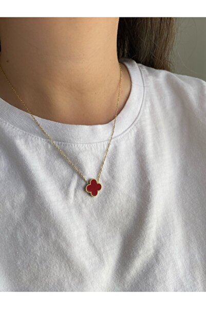 Owentis Çelik Gold Kırmızı Vancleef Alhambra Karnelyan Ikonik Kolye -kararma ...