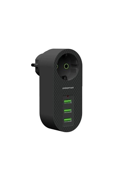 Polosmart Mp11 3 USB Li Thermal Surge Protected Socket Black