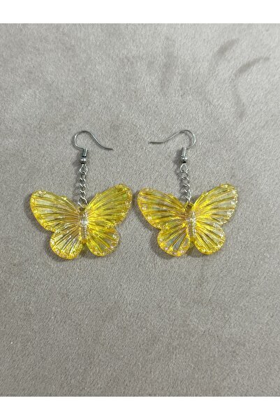 sleyshop Koyu Sarı Renk Hologramlı Kelebek Küpe