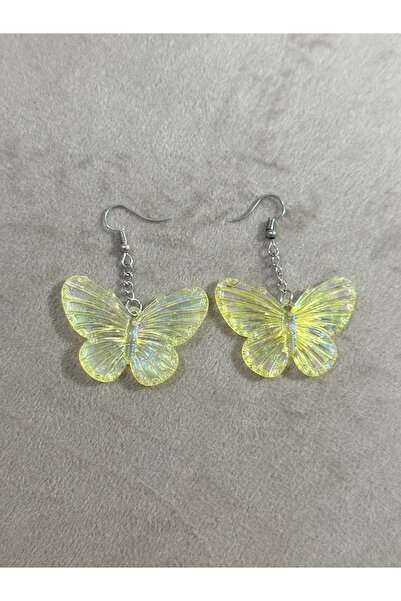 sleyshop Sarı Renk Hologramlı Kelebek Küpe