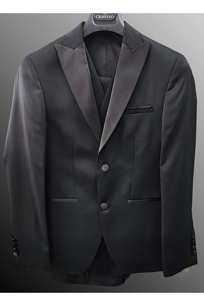 crispino Men's Black Tuxedo Suit - Groom Suit Jacket and Vest