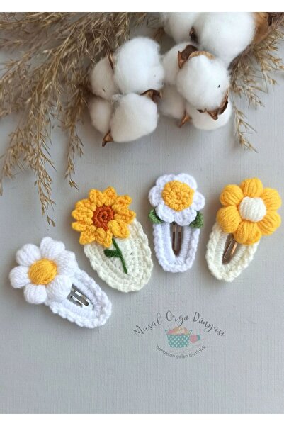 Masal Örgü Dünyası Special Daisy Series Set of 4 Snap Niche Hair Accessories