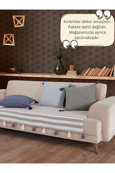 Lux Touch Калъф за диван Liva Pompom в цвят кафе - 115x200 см Диван, разтегателен диван, фотьойл, шал с пискюли