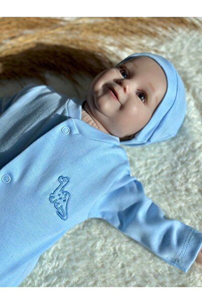 Zuff Baby Premature Little Dinosaur Embroidered Jumpsuit and Hat for Baby Boy