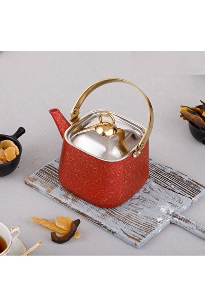 Evren Red Kare Bitki Çayı Demliği 1,25 lt, Çay Bitki Çaydanlığı Küçük Boy 1,25 lt