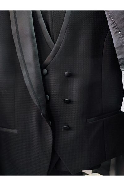 crispino Men's Black Tuxedo Suit - Groom Suit Jacket and Vest