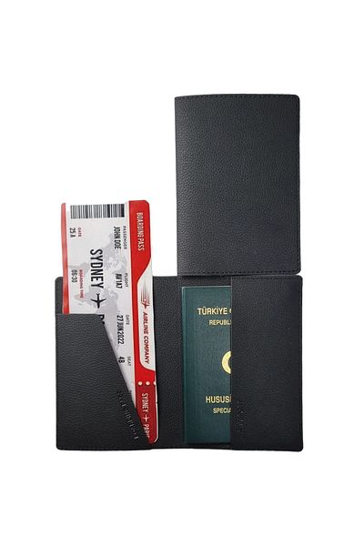 Smyrna Acar Mira Thermo Leather Unprinted Passport Cover Case Passport Holder Travel Wallet Black