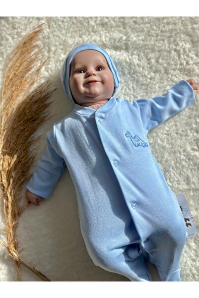 Zuff Baby Premature Little Dinosaur Embroidered Jumpsuit and Hat for Baby Boy