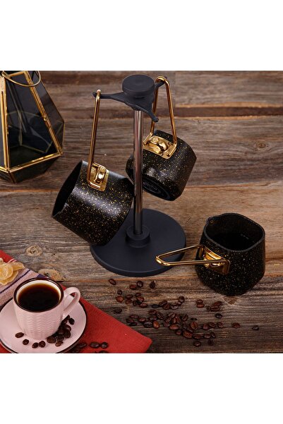 Evren 4 Parça Gold Stone Kare Cezve Seti (200-400-600 ml Cezve + Stant)