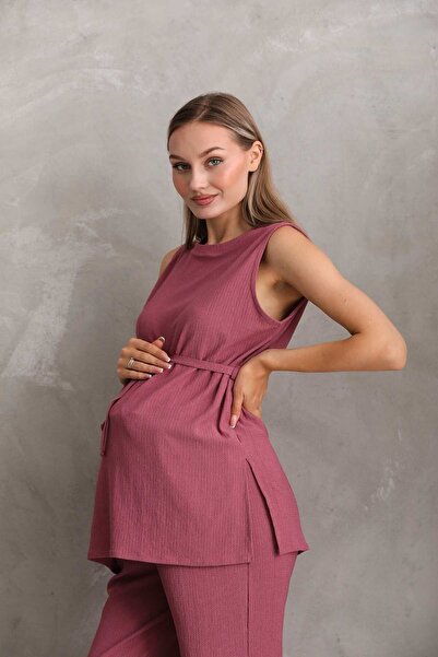 Miss Dünya Lissa Sleeveless Belted Bottom-Top Suit Set for Pregnant and Maternity