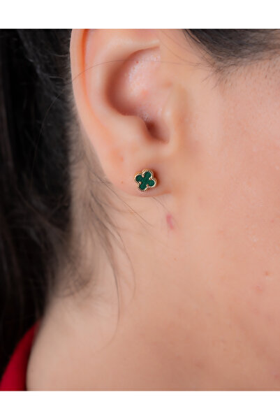 YCL JEWELLERY Yeşil Sedef Taşlı Altın Küpe