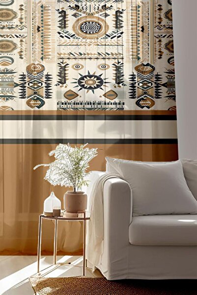 Else Dekor Perdele din tul 140x260cm pentru sufragerie și bucătărie - Decorativ cu model și imprimat minimalist