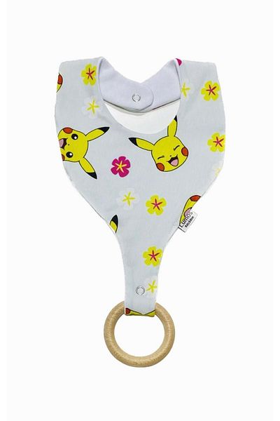 Lumos Trade Pacifier Holder Bib - Pikachu Patterned 100% Cotton Fabric Pacifier Strap