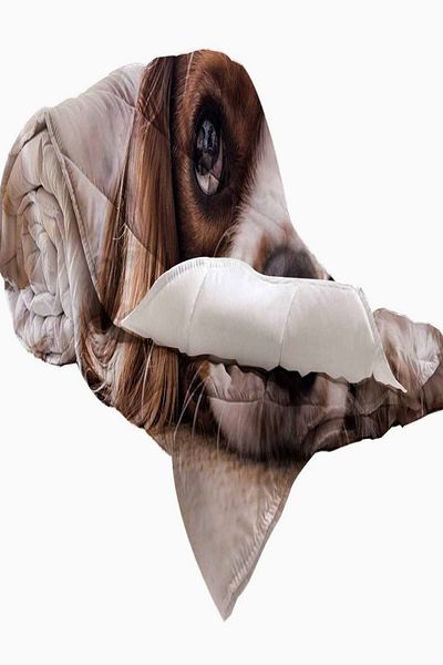 Else Dekor Brown Cute Dog 3D Patterned Double Microfiber Quilted Quilt