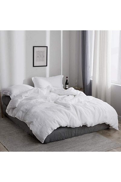 EVYA Σετ Παπλωματοθήκη 4 τεμαχίων με Flounce Διπλό 160x200 cm Φυσικό βαμβακερό μαλακό ελαστικό σεντόνι άνετο